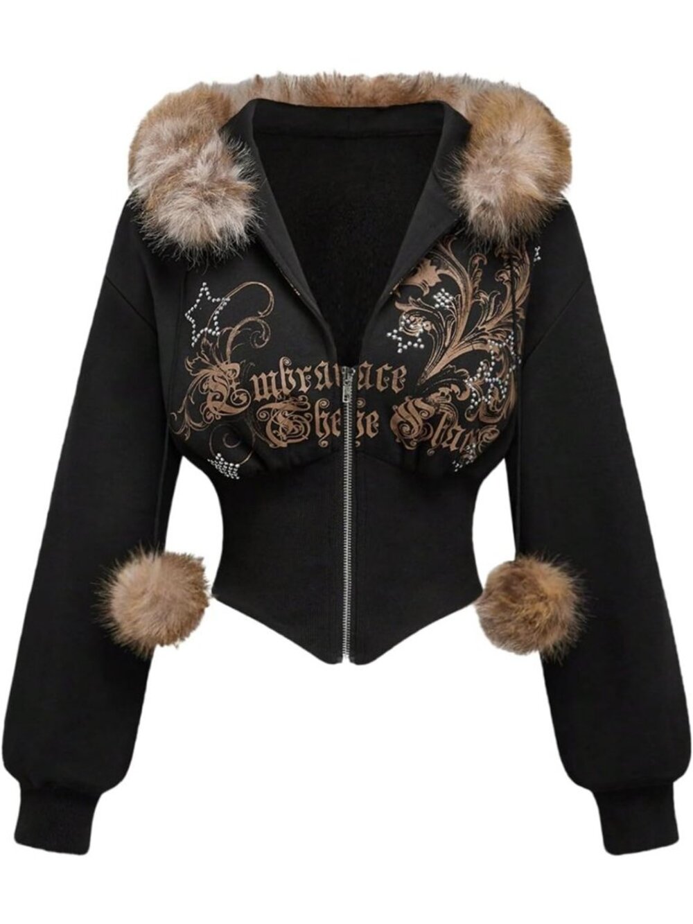 Cozy Faux Fur Hoodie Jacket with Long Sleeves and Zip Up Closure for Women